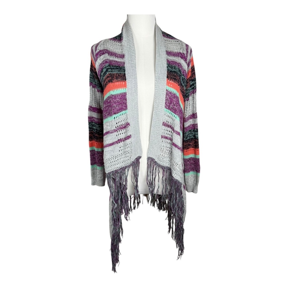 Cato Boho Colorful Striped Open‎ Front Knit Cardigan Sweater Size Girls XL 18